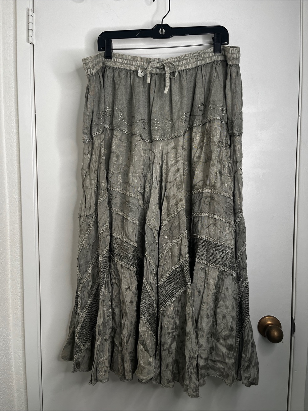 Just Cruising Skirt Flowy Maxi Floral Embroidered Boho Hippie Gypsy 3X Green